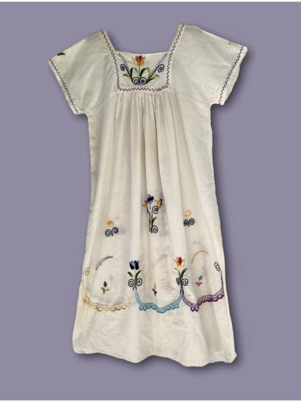 Vintage Mexico Oaxacan Hand Embroidered Puebla Boho Festival Dress